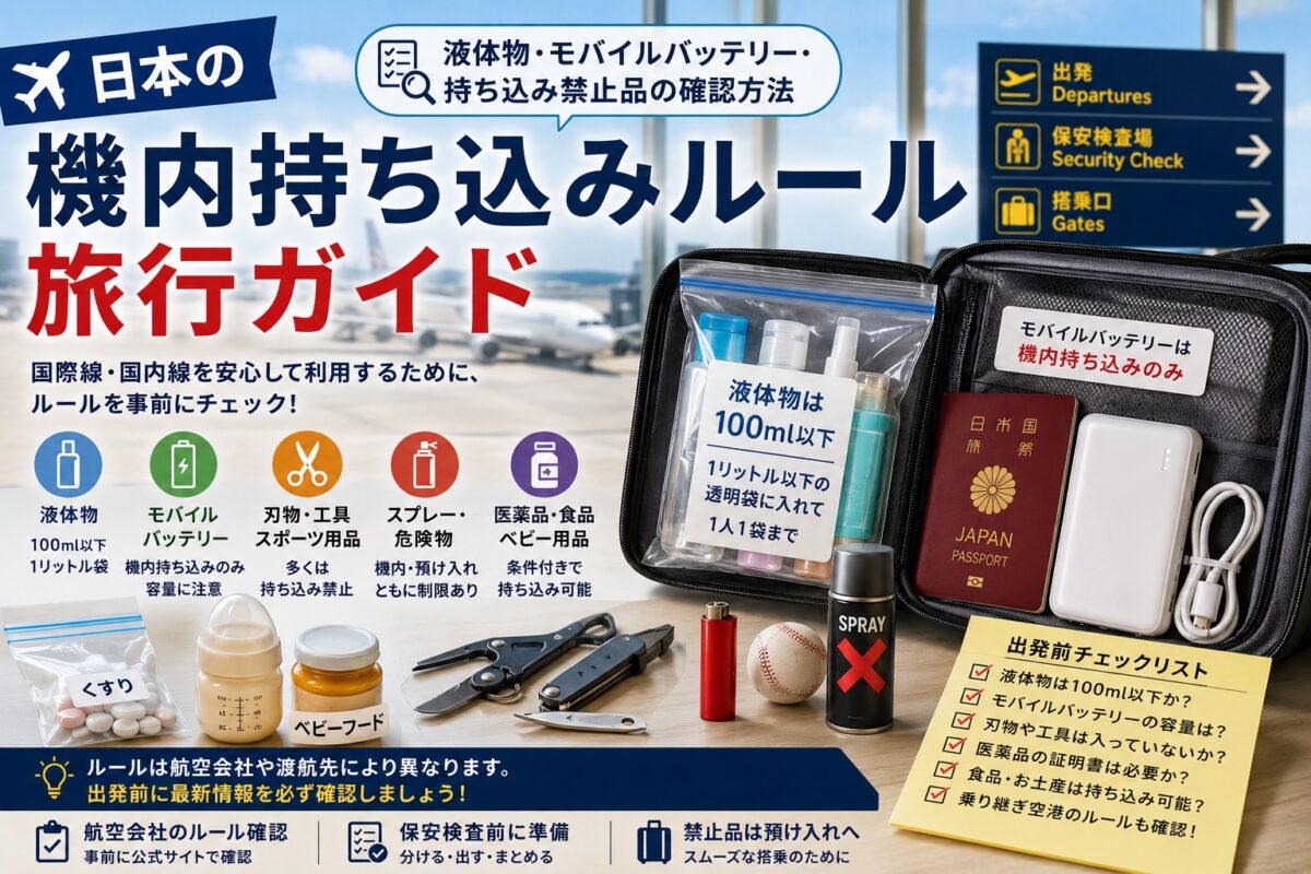 日本の空港で確認したい液体物、モバイルバッテリー、禁止品、保安検査前チェックリスト