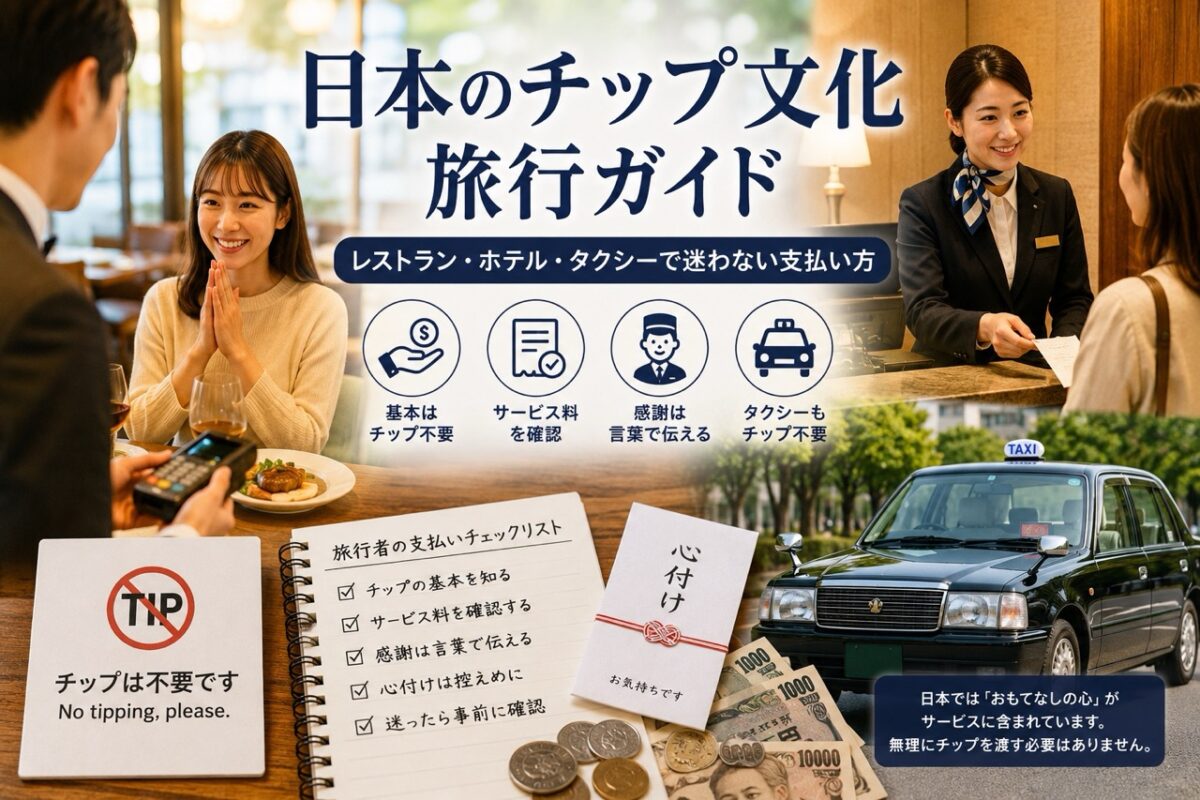 日本旅行で確認したいレストラン、ホテル、タクシー、サービス料、心付け、チップ不要の支払いマナー