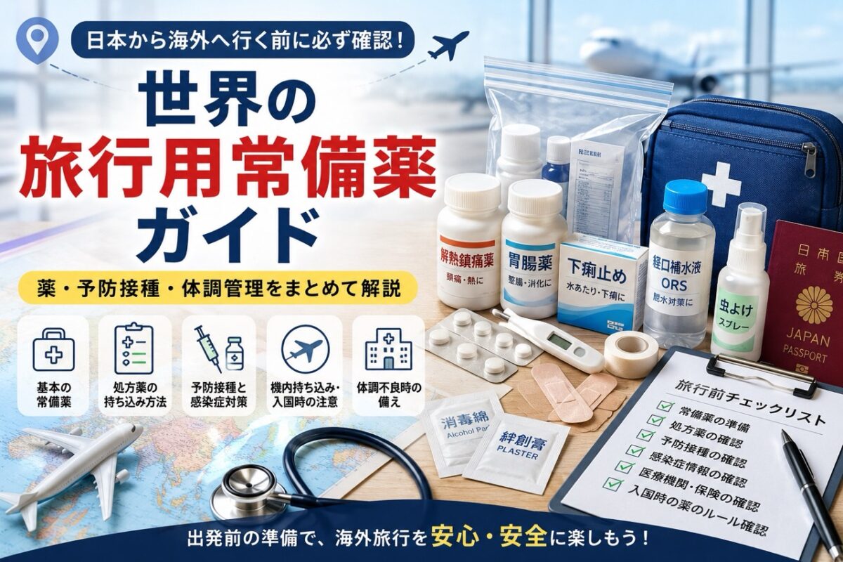 日本から海外旅行へ行く前に確認したい旅行用常備薬、処方薬、予防接種、感染症対策、医薬品持ち込み、体調管理のチェックリスト